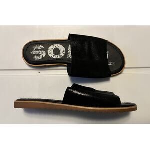 Sorel Ella Women's Size 5.5 Leather Block Slides Sandals Black Slip On Flats